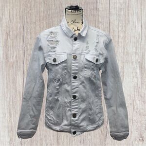 Copper Rivet Women’s White Denim Distressed Ripped Jean Jacket Size Medium MD